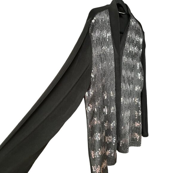 CHICO'S Black and Silver Metallic Sequin Lightweight Open Jacket Cardigan - Picture 6 of 11